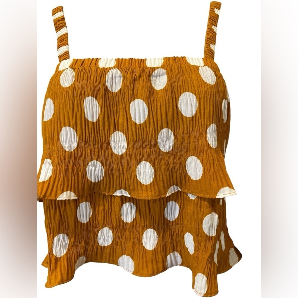 English Factory Polka Dot Ruffle Top - Orange and White size S - Picture 2 of 4
